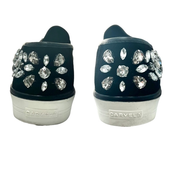 CARVELA KURT GEIGER BLACK SUEDE WITH LARGE CRYSTALS SLIP ON TRAINER SNEAKERS - Picture 15 of 16